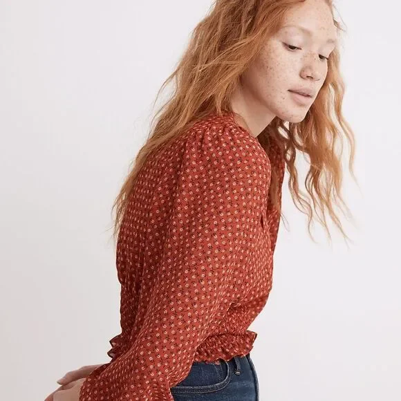 Madewell Julianne Smocked-Waist Top Size XS - Picture 3 of 13